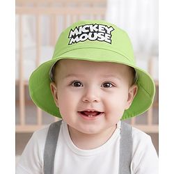 Babyhug Disney Cotton Woven Summer Cap with Mickey Mouse Graphics Light Green - Diameter 17 cm