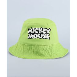 Babyhug Disney Cotton Woven Summer Cap with Mickey Mouse Graphics Light Green - Diameter 17 cm