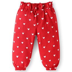 Babyhug Terry Knit Full Length Lounge Pants with Hearts Print & Bow Applique Pack of 3 - Red Yellow & Blue