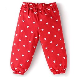 Babyhug Terry Knit Full Length Lounge Pants with Hearts Print & Bow Applique Pack of 3 - Red Yellow & Blue