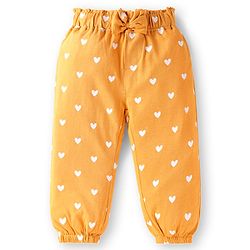 Babyhug Terry Knit Full Length Lounge Pants with Hearts Print & Bow Applique Pack of 3 - Red Yellow & Blue