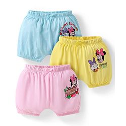 Babyhug Disney Interlock Knit Bloomers with Minnie Mouse Graphics Pack of 3 - Yellow Pink & Light Blue