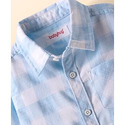 Babyhug Cotton Woven Half Sleeves Checkered Shirt - Light Blue