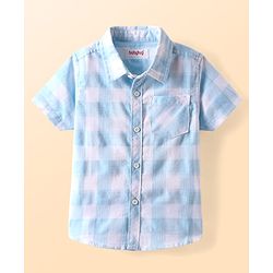 Babyhug Cotton Woven Half Sleeves Checkered Shirt - Light Blue