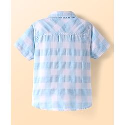 Babyhug Cotton Woven Half Sleeves Checkered Shirt - Light Blue