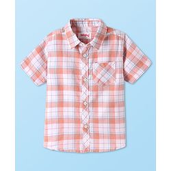 Babyhug Cotton Woven Half Sleeves Checkered Shirt - Peach