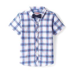 Babyhug Cotton Woven Half Sleeves Checkered  Shirt with Bow - Blue & White