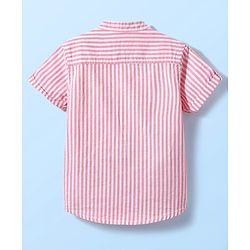 Babyhug Cotton Woven Half Sleeves Shirt With Tree Embroidery Stripes - Pink
