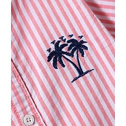 Babyhug Cotton Woven Half Sleeves Shirt With Tree Embroidery Stripes - Pink