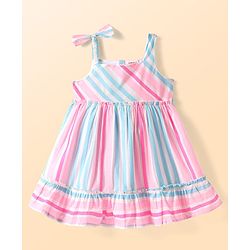 Babyhug Cotton Woven Sleeveless Striped Frock - Pink & Blue