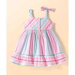Babyhug Cotton Woven Sleeveless Striped Frock - Pink & Blue
