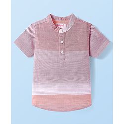 Babyhug Cotton Woven Half Sleeves Striped Mandarin Collar Kurta Style Shirt - Pink