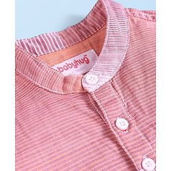 Babyhug Cotton Woven Half Sleeves Striped Mandarin Collar Kurta Style Shirt - Pink