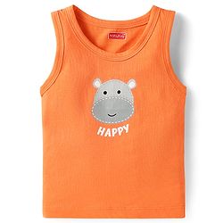 Babyhug 100% Cotton Single Jersey Knit Antibacterial Sleeveless Sandos With Animal Print Pack Of 3 - Orange Blue & Navy Blue
