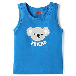Babyhug 100% Cotton Single Jersey Knit Antibacterial Sleeveless Sandos With Animal Print Pack Of 3 - Orange Blue & Navy Blue