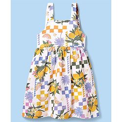 Babyhug Single Jersey Knit Sleeveless Dress With Floral & Fruit Print - White