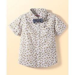 Babyhug Cotton Woven Half Sleeves Shirt With Bow Floral Print - White