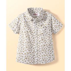 Babyhug Cotton Woven Half Sleeves Shirt With Bow Floral Print - White
