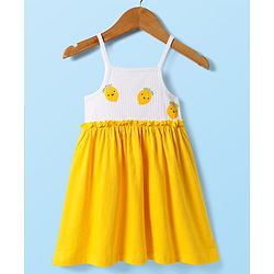 Babyhug Single Jersey Knit Sleeveless Frock with Sling Bag & Lemon Print - Yellow & White
