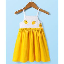 Babyhug Single Jersey Knit Sleeveless Frock with Sling Bag & Lemon Print - Yellow & White
