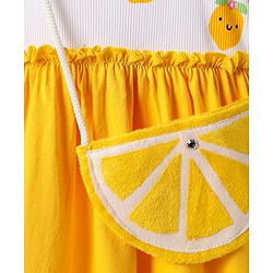 Babyhug Single Jersey Knit Sleeveless Frock with Sling Bag & Lemon Print - Yellow & White