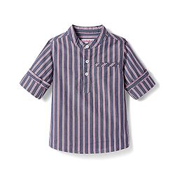 Babyhug 100% Cotton Woven Full Sleeves Mandarin Collar Stripe Kurta Shirt - Charcoal Grey