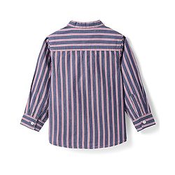 Babyhug 100% Cotton Woven Full Sleeves Mandarin Collar Stripe Kurta Shirt - Charcoal Grey