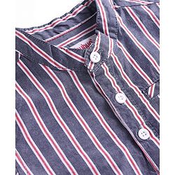 Babyhug 100% Cotton Woven Full Sleeves Mandarin Collar Stripe Kurta Shirt - Charcoal Grey