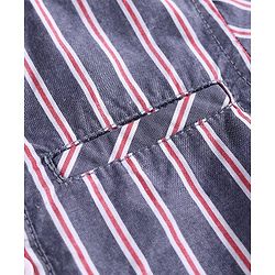 Babyhug 100% Cotton Woven Full Sleeves Mandarin Collar Stripe Kurta Shirt - Charcoal Grey