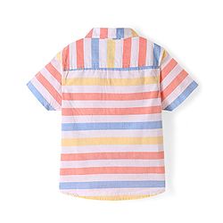 Babyhug Cotton Woven Half Sleeves Striped Shirt - White Yellow & Blue