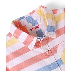 Babyhug Cotton Woven Half Sleeves Striped Shirt - White Yellow & Blue