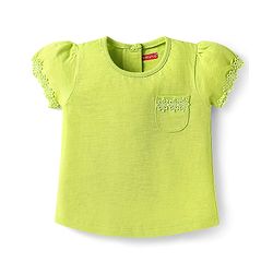 Babyhug Cotton Knit Half Sleeves T-shirts With Floral Lace Detailing Pack Of 3 - Light Blue & Dark Pink