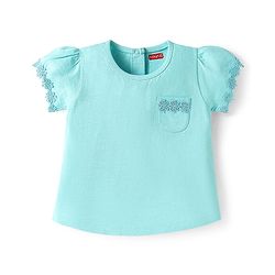 Babyhug Cotton Knit Half Sleeves T-shirts With Floral Lace Detailing Pack Of 3 - Light Blue & Dark Pink