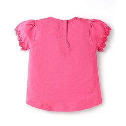 Babyhug Cotton Knit Half Sleeves T-shirts With Floral Lace Detailing Pack Of 3 - Light Blue & Dark Pink