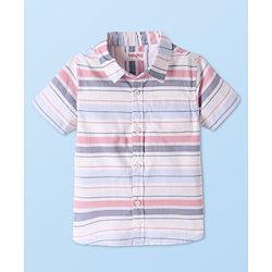 Babyhug Cotton Woven Half Sleeves  Striped Shirt - White & Pink