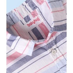 Babyhug Cotton Woven Half Sleeves  Striped Shirt - White & Pink