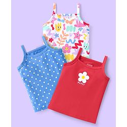 Babyhug 100% Cotton Singlet Antibacterial  Slips with Polka Dot & Floral Print Pack of 3 - Red
