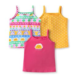 Babyhug Single Jersey Knit Sleevless Antibacterial Slips With Polka Dots & Floral Print Pack Of 3 - Pink Yellow