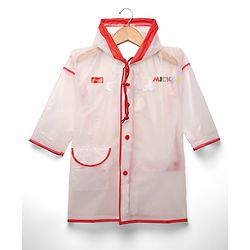 Babyhug Full Sleeves Below Knee Length Raincoat With Mickey Mouse Print - White
