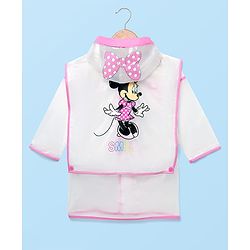 Babyhug Full Sleeves Below Knee Length Raincoat With Minnie Smile Print - White