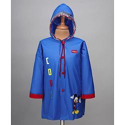 Babyhug Full Sleeves Below Knee Length Raincoat With Mickey Cool Print - Royal Blue