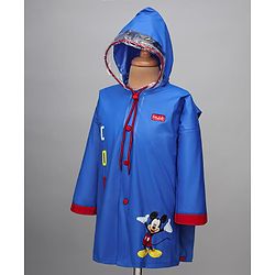 Babyhug Full Sleeves Below Knee Length Raincoat With Mickey Cool Print - Royal Blue