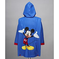 Babyhug Full Sleeves Below Knee Length Raincoat With Mickey Cool Print - Royal Blue