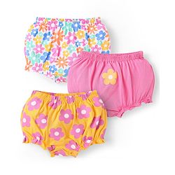 Babyhug 100% Cotton Single Jersey Knit Antibacterial Bloomers With Floral Print Pack Of 3 - Pink Orange & White