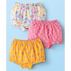 Babyhug 100% Cotton Single Jersey Knit Antibacterial Bloomers With Floral & Polka Dots Print Pack Of 3 - Pink White & Yellow