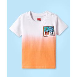 Babyhug Cotton Knit Half Sleeves T-Shirt with Beach Theme Print & Ombre Effect - White & Orange