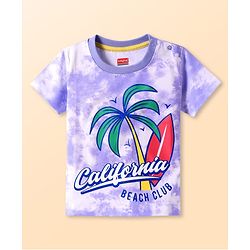Babyhug Cotton Knit Half Sleeves Tie & Dye T-Shirt with Beach Theme Print - White