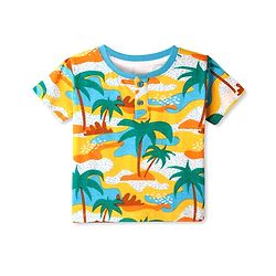 Babyhug Cotton Knit Half Sleeves T-Shirt with Beach Theme Print - White