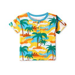 Babyhug Cotton Knit Half Sleeves T-Shirt with Beach Theme Print - White