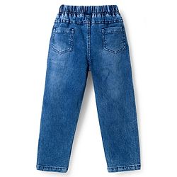 Babyhug Full Length Washed Denim Jeans With Stretch & Patch Detailing - Blue